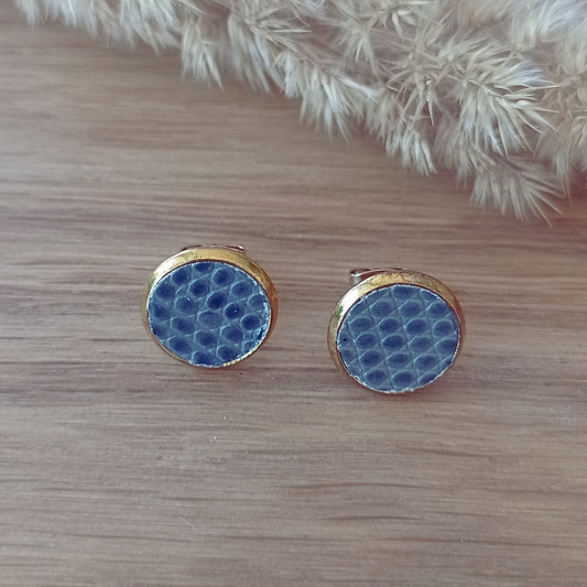 Earrings with blue croco embossed leather