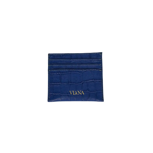 blue croco embossed leather card holder with 4 slots