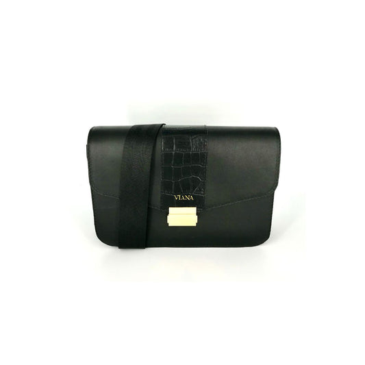 Sophie medium bag - black and black croco embossed