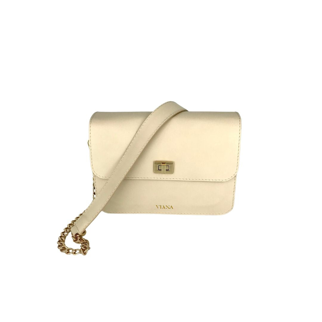 Sophie mini bag - beige with gold chain strap and leather