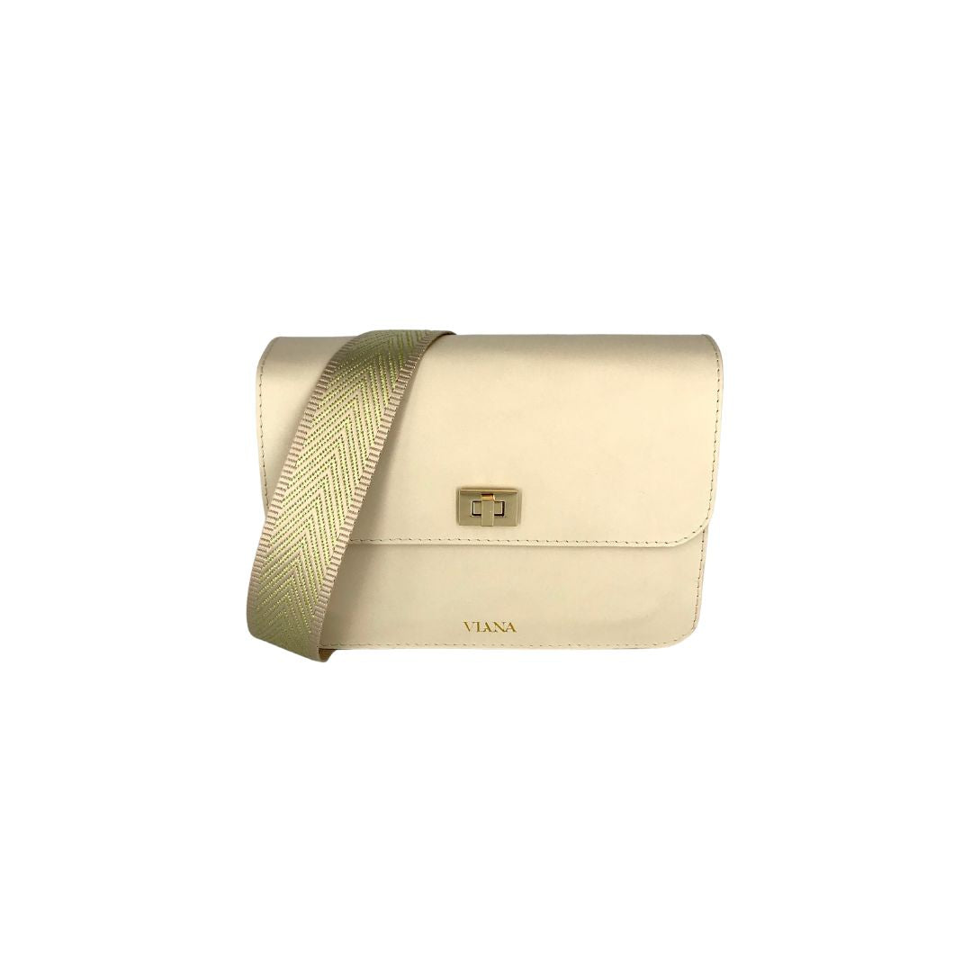 Sophie mini bag - beige with gold satin webbing strap