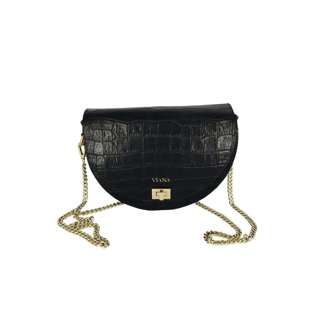 halfmoon mini black with gold chain strap