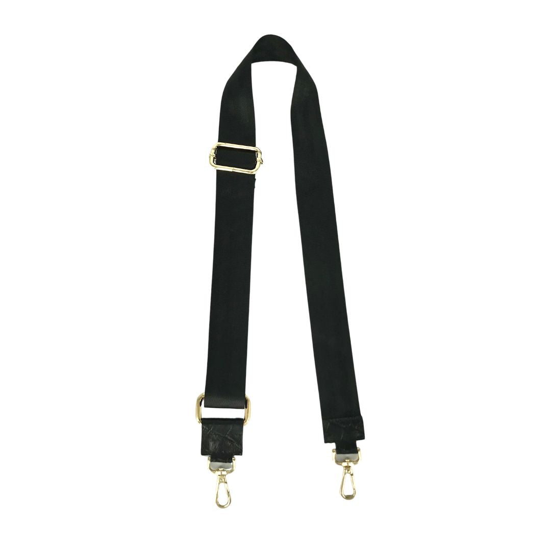 Satin webbing strap - black with croco embossed leather detail